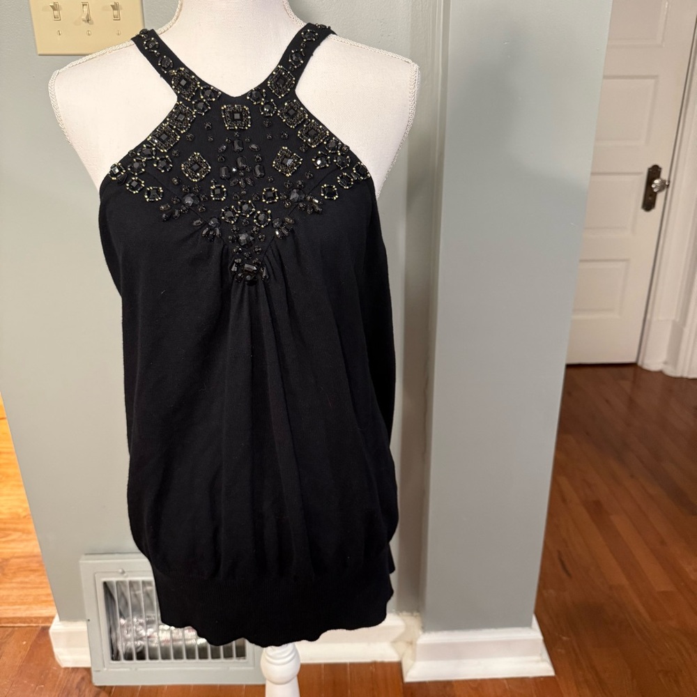 Lane Bryant Black Halter Neck Sweater Top Beading. Soft, Stretchy Size 18/20 NWT